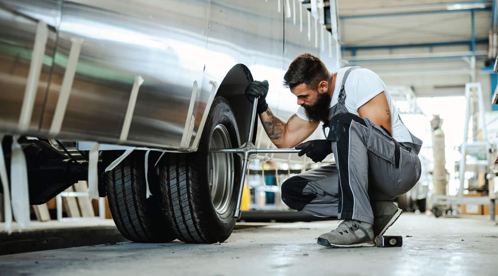 Professional tire balancing equipment at Race Track Auto Services in Houston Texas