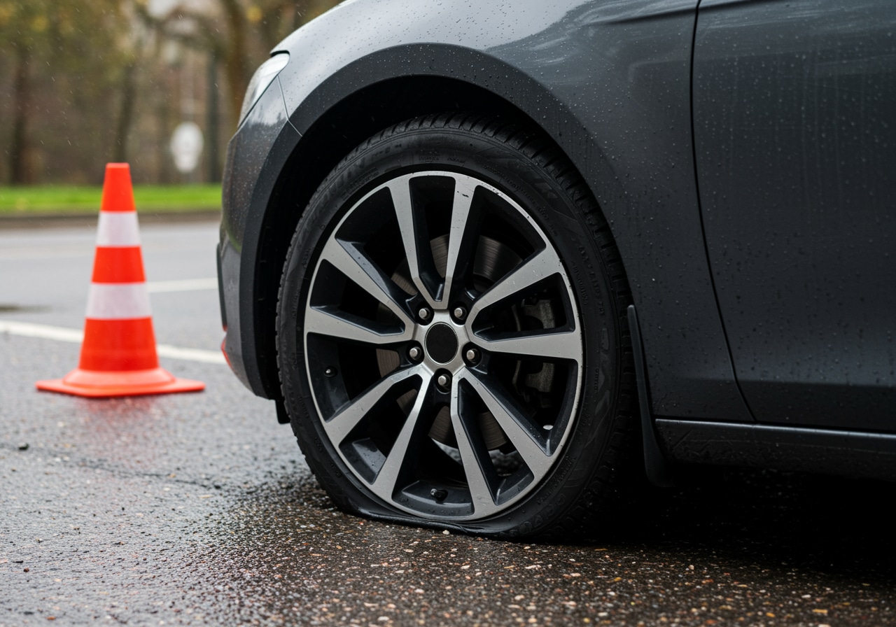 Multi-stage flat tire emergency process Houston Texas