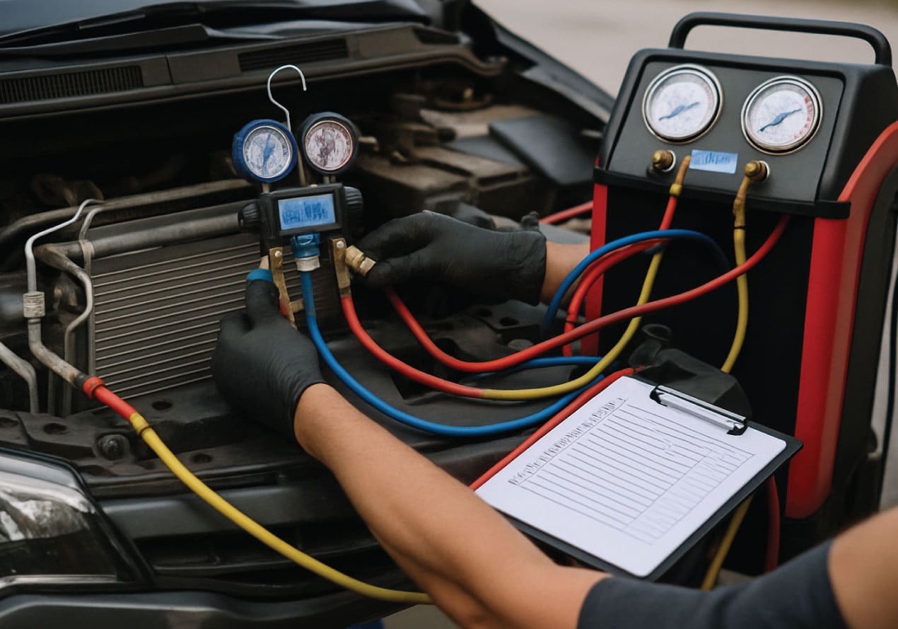 Professional auto AC diagnostic equipment demonstration Auto AC diagnostic equipment Houston Texas