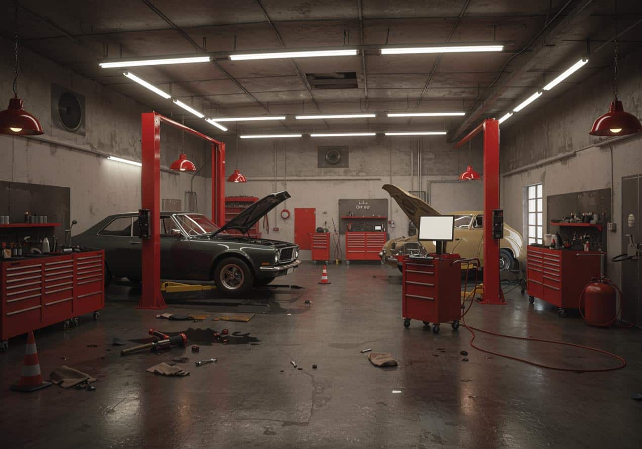 Classic car repair service process Houston Texas vintage shop