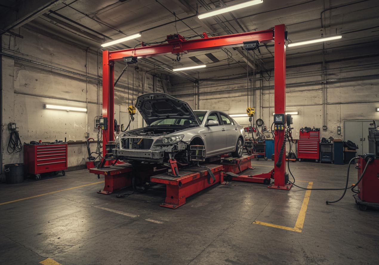 Auto frame repair shop restoration process Houston Texas auto center