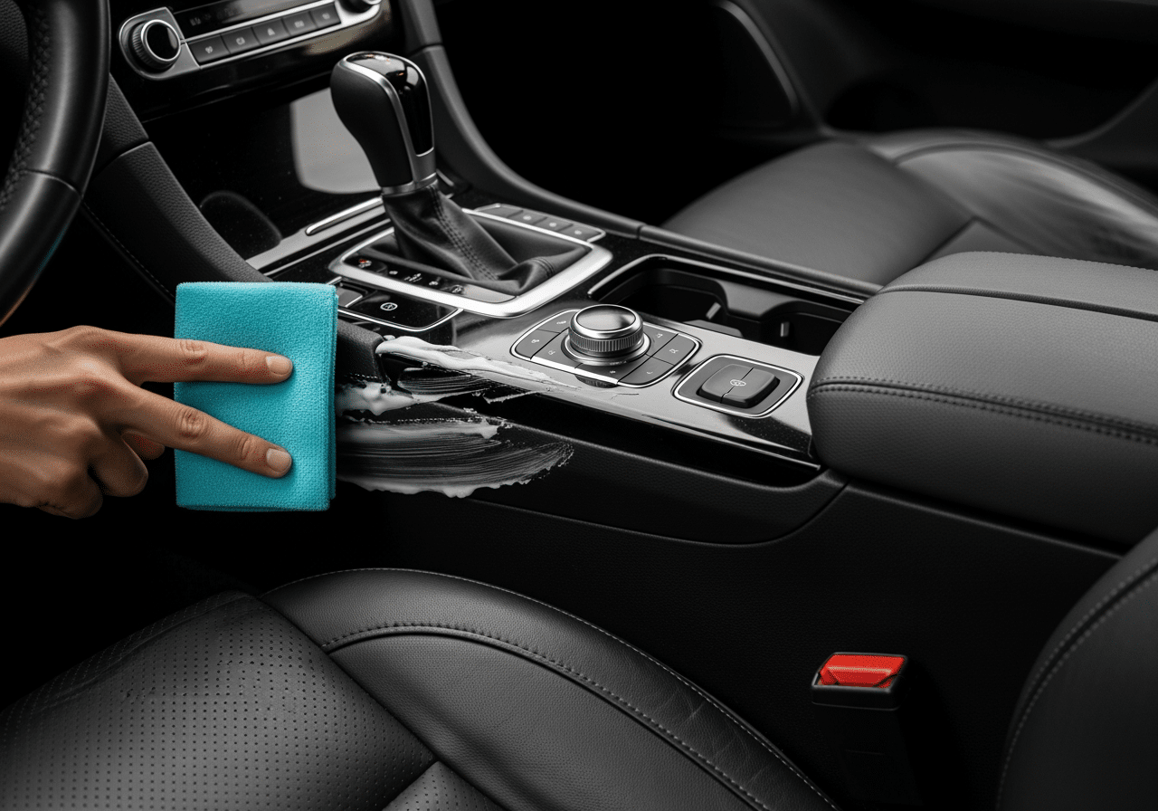 Professional demonstrating how to detail your own car exterior at Race Track Auto Center in Houston