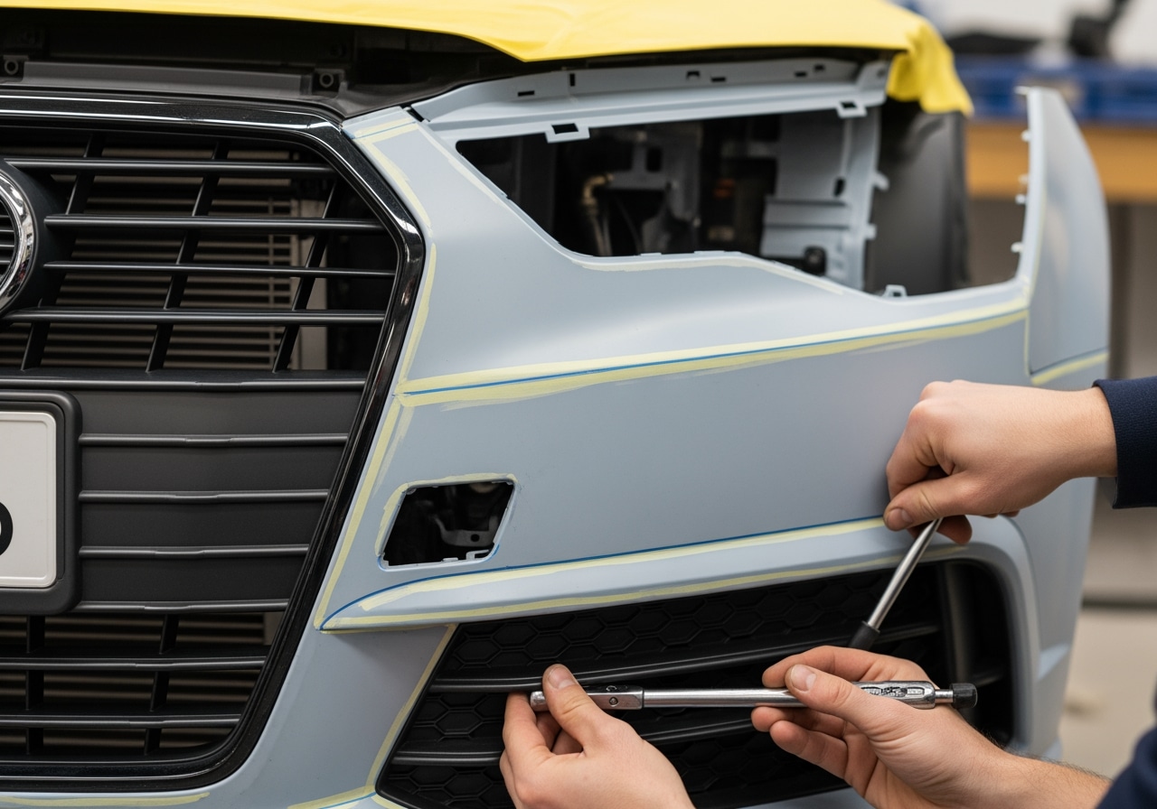 Professional Audi auto body repair stages demonstration Multi-stage Audi auto body repair process Houston Texas