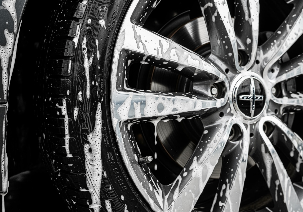 Before and after comparison showing exterior detail car transformation with Houston skyline background