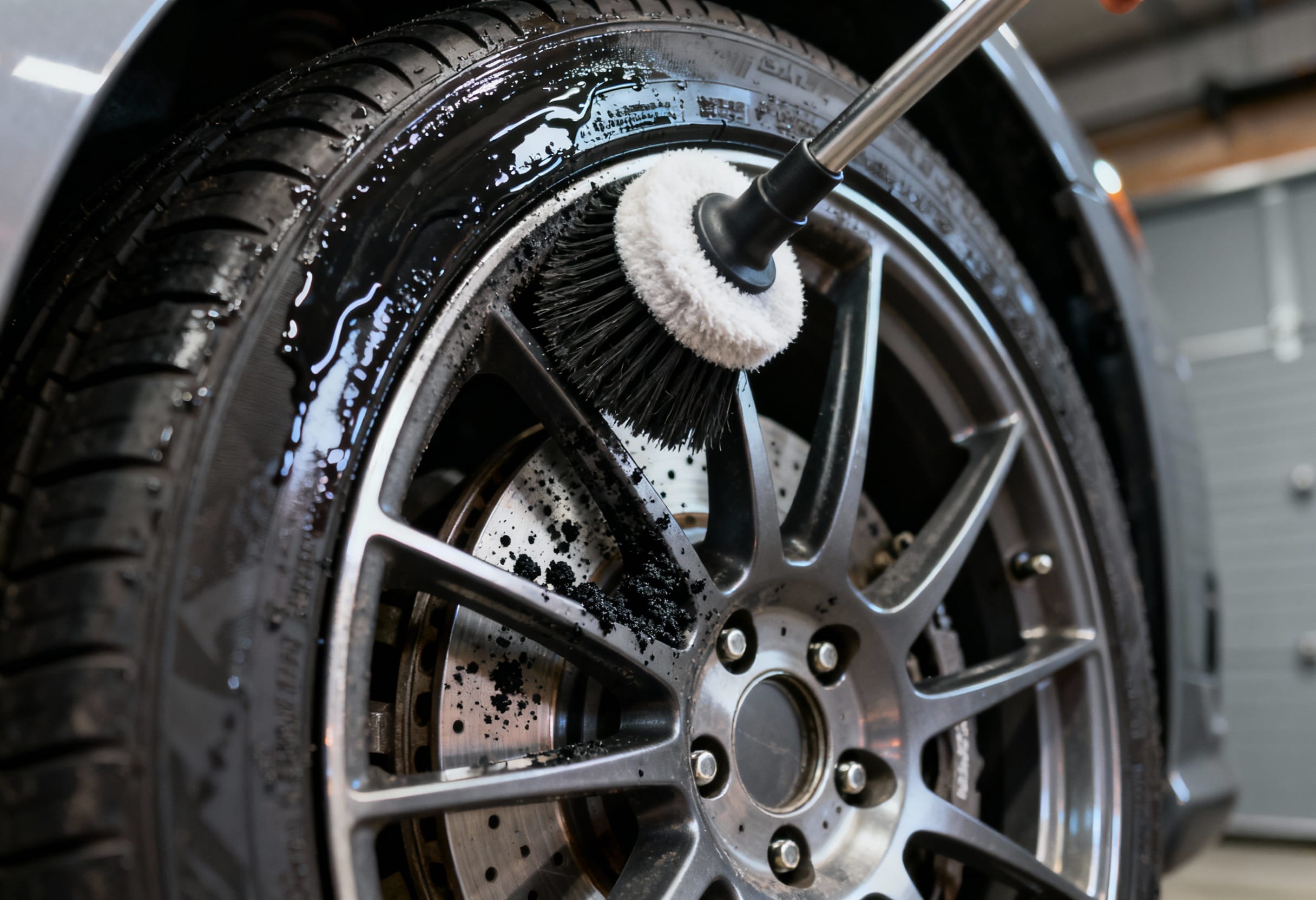 Professional technician applying ceramic coating to luxury car at Race Track Auto Center in Houston