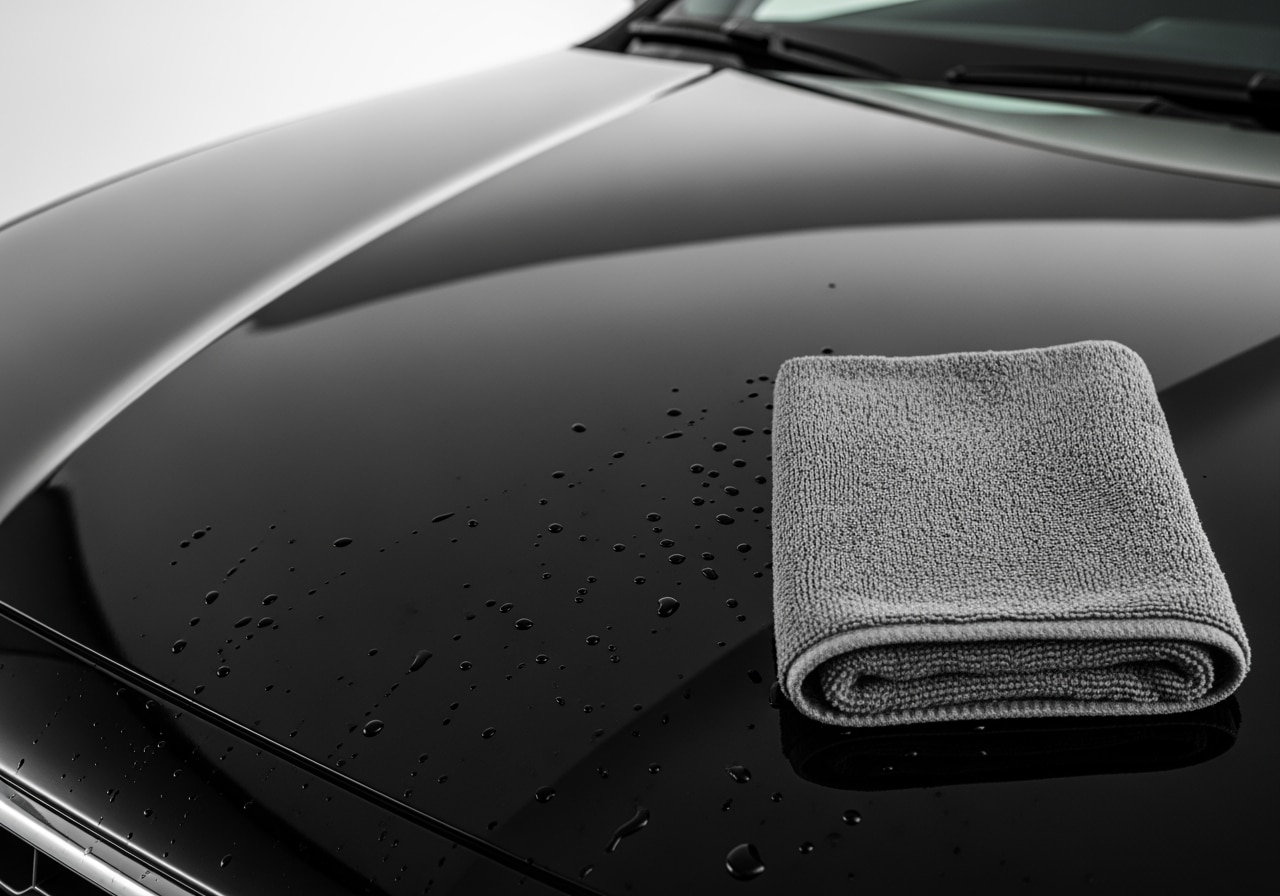 Professional technician performing premium exterior detailing service at Race Track Auto Center in Houston