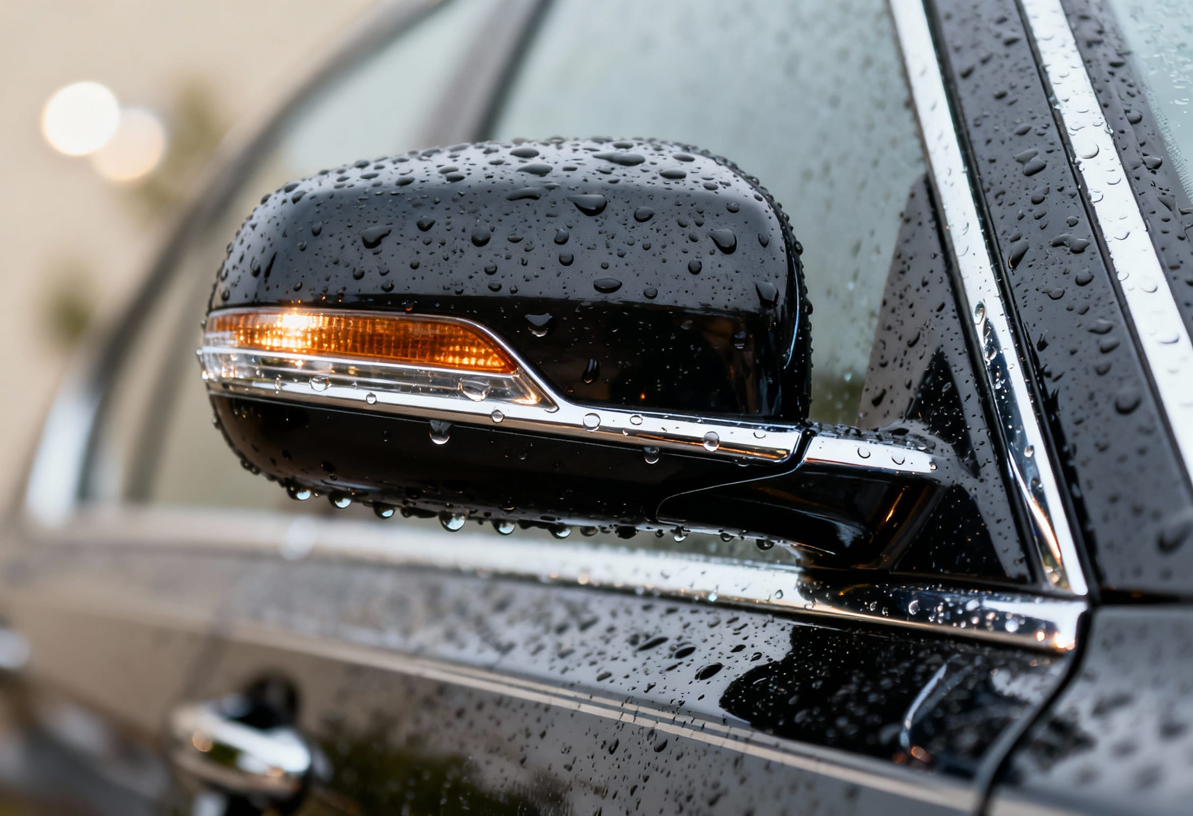 Dramatic before and after comparison showing faded plastic trim restored to original black color and chrome components polished to mirror finish