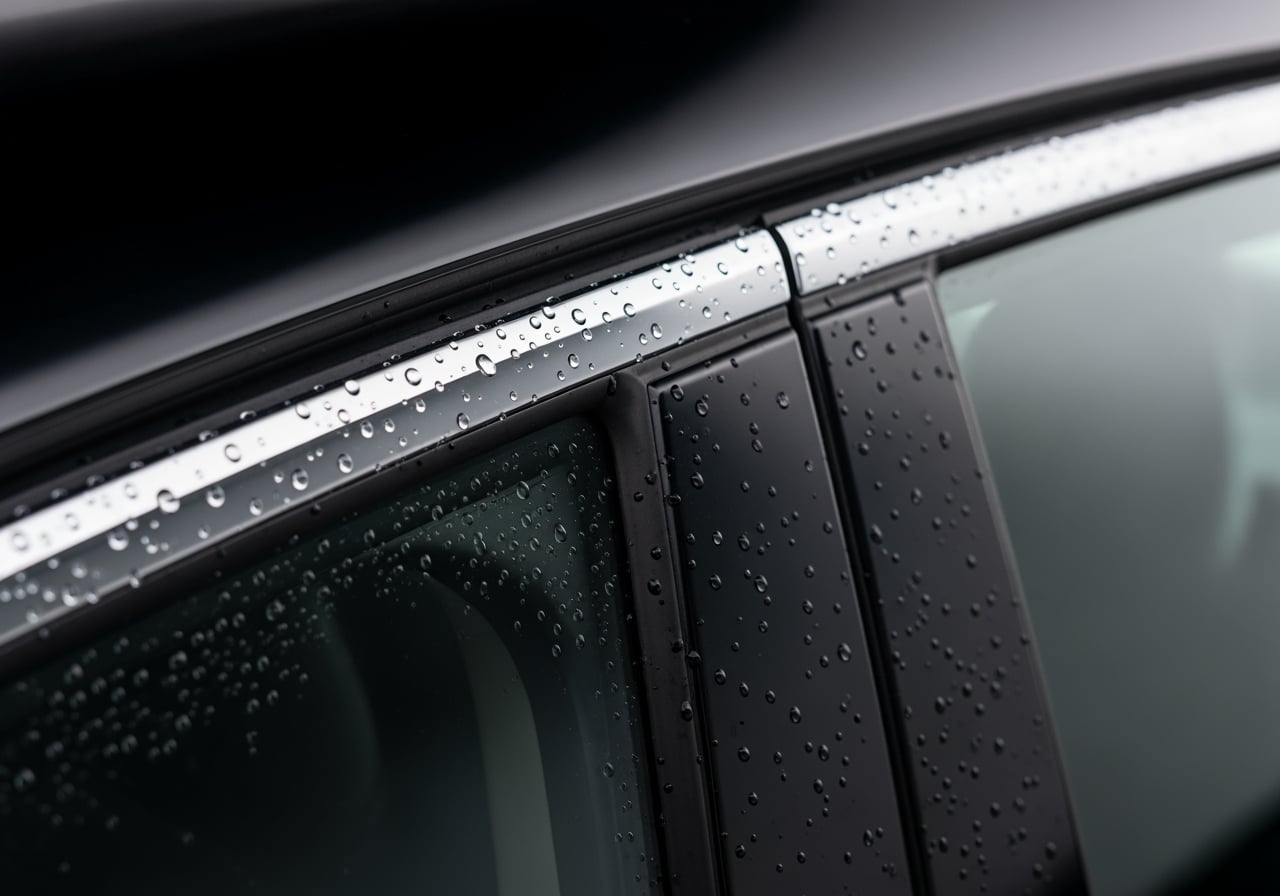 Race Track Auto Center technician using specialized equipment for exterior window trim details