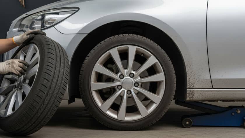 Front wheel drive tire rotation guide technician Houston Texas auto shop