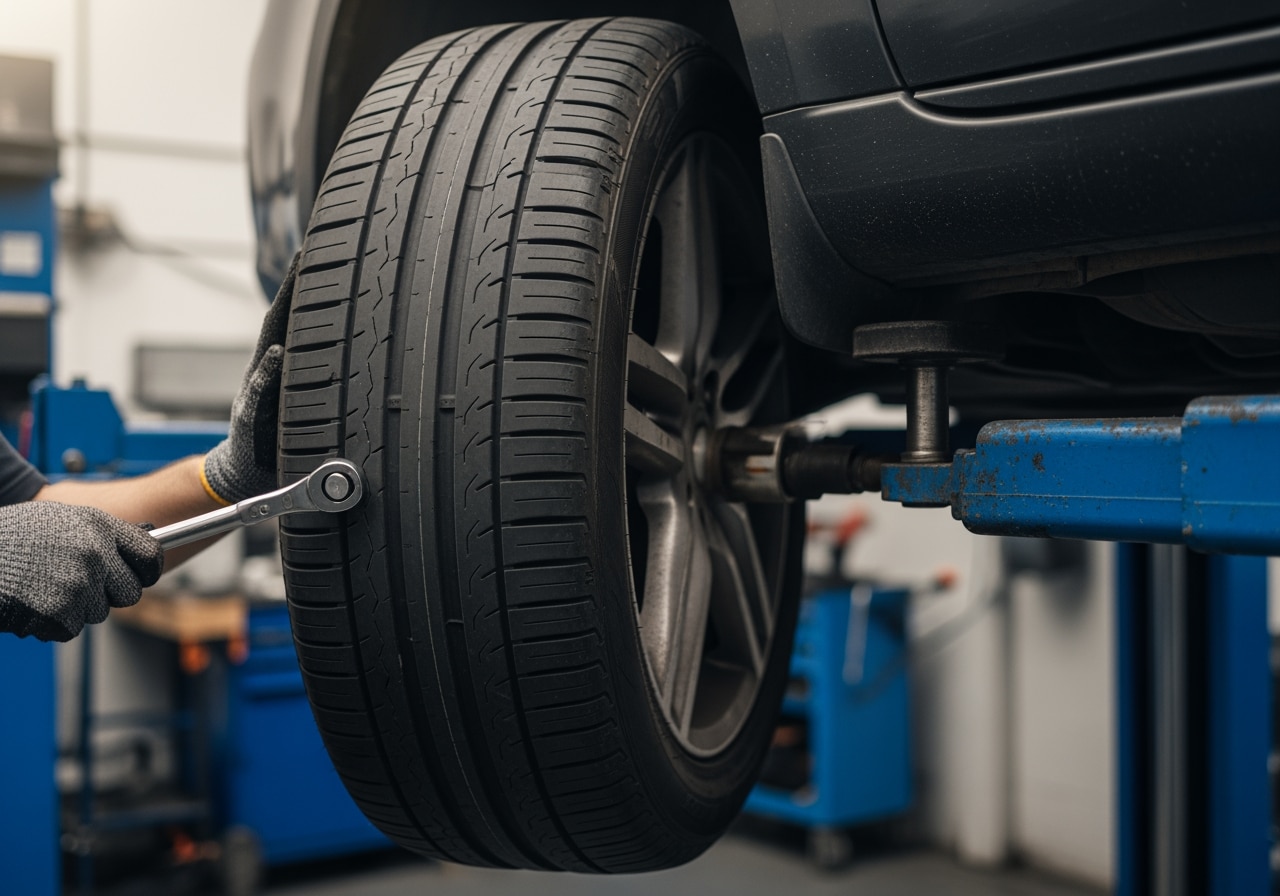 How to rotate tires demonstration at Race Track Auto Center How to rotate tires guide Houston Texas auto center
