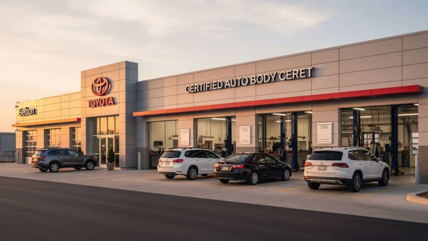 Toyota certified auto body shop Houston Texas collision repair center professional technicians OEM parts