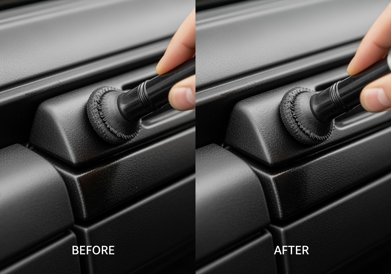 Before and after comparison showing what comprehensive exterior car detailing includes with Houston skyline background